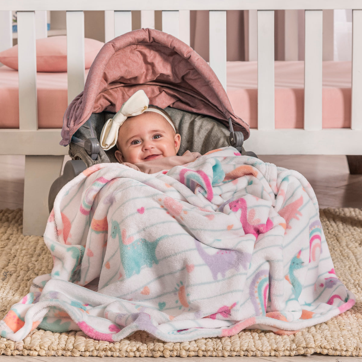 Sweet Dino Light Baby Coverlet